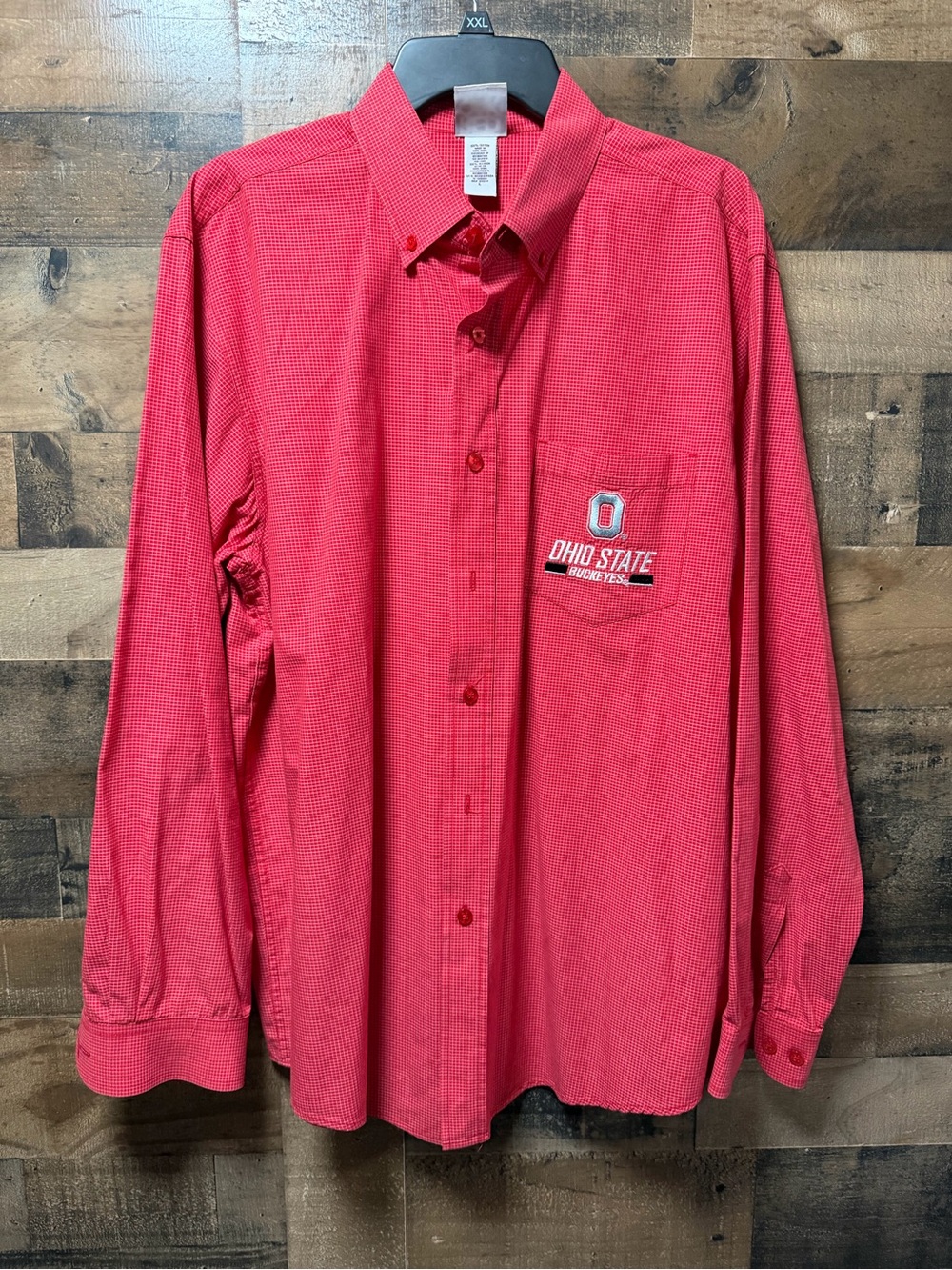 Ohio State Buckeyes Red Oak Men’s Large Red Check Long Sleeve Button Up Shirt